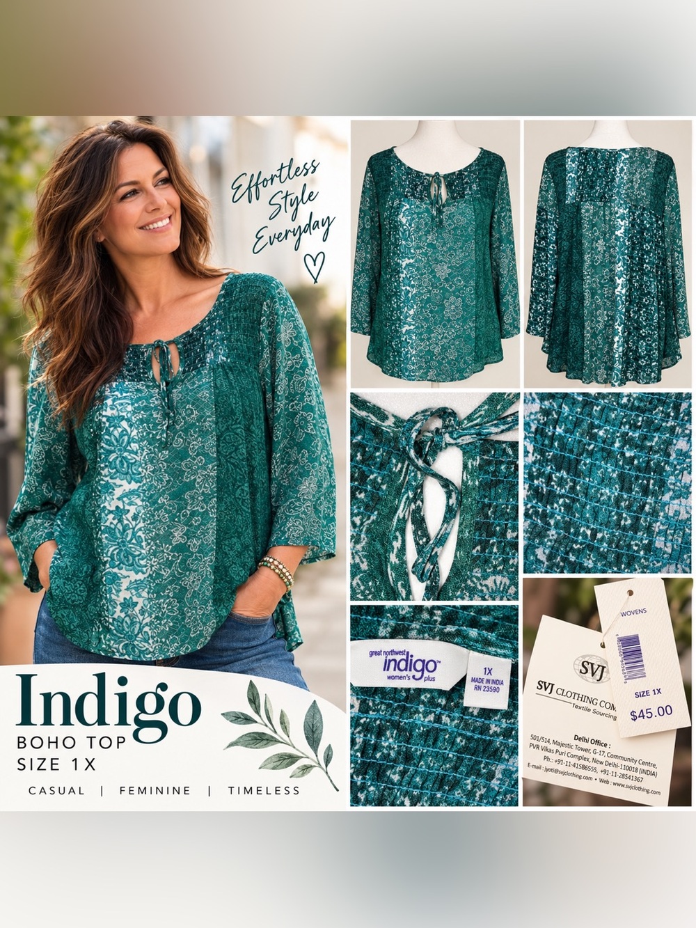 NWT Indigo Boho Top Size 1X​​​​